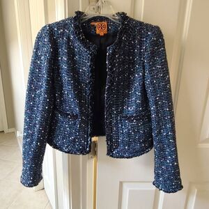 Tory Burch Blue Tweed Cropped Jacket Size 2